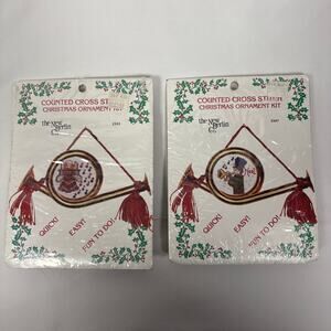 VTG New Berlin Co Counted Cross Stitch Christmas Horn Ornament Kits - #2343 2347